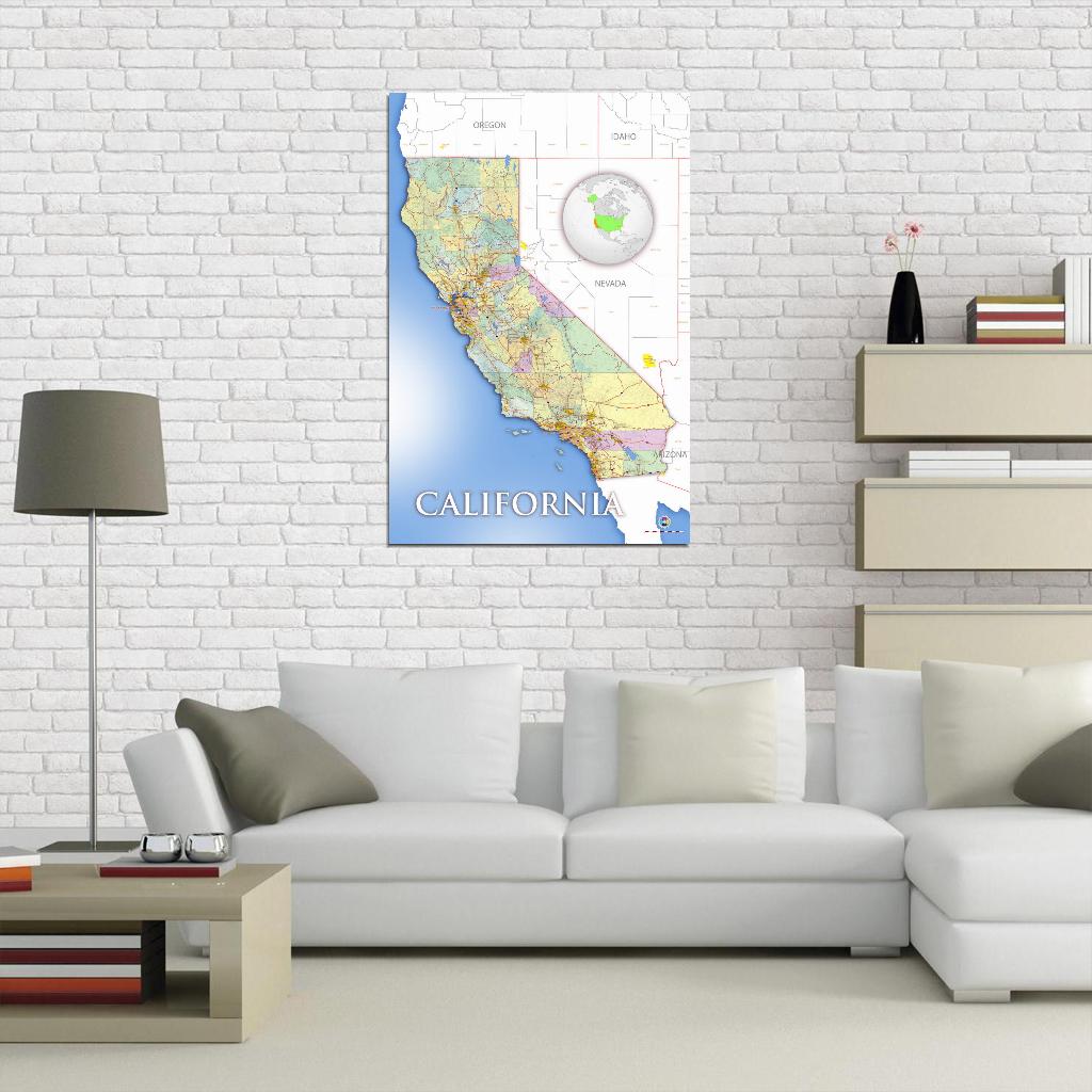California High Detailed Road Map Main Cities And Towns Light Blue Interactive Print Poster For Wall Mapology Vintage Topographic Atlas Travel Map Сlassroom School