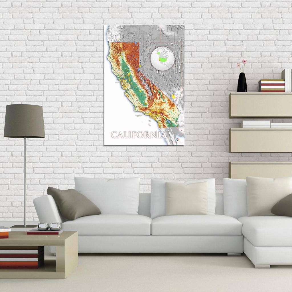 California High Detailed Road Map Main Cities And Towns Color Relief Light White Interactive Print Poster For Wall Mapology Vintage Atlas Travel Educational Map