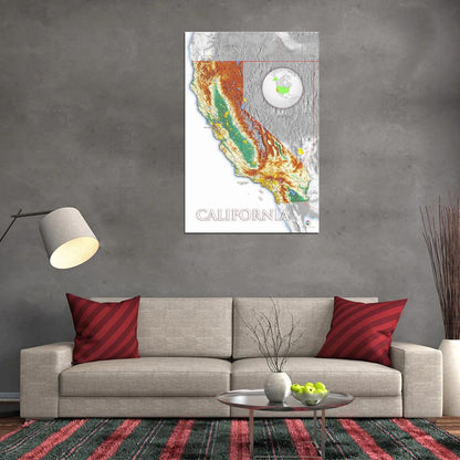 California High Detailed Road Map Main Cities And Towns Color Relief Light White Interactive Print Poster For Wall Mapology Vintage Atlas Travel Educational Map