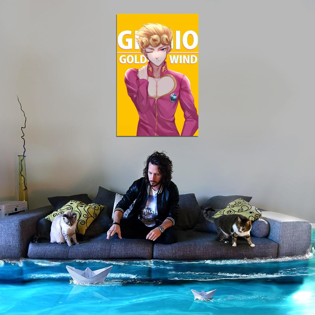 Jojo No Kimyou Na Bouken Jojo's Bizarre Adventure Giorno Giovanna Fighting Supernatural Anime Poster Manga Art