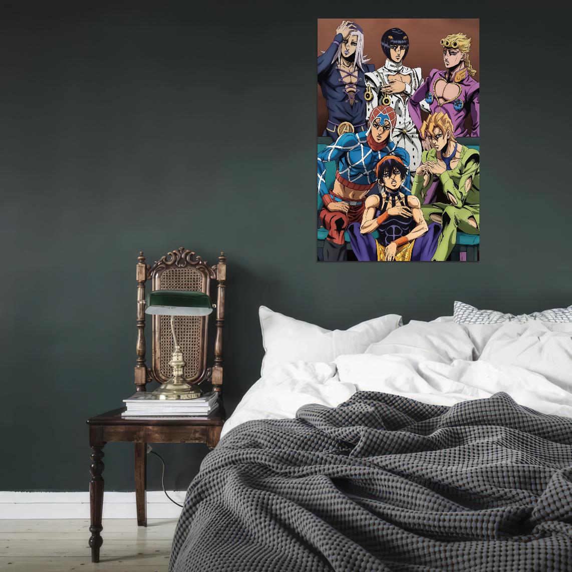 Jojo No Kimyou Na Bouken Jojo's Bizarre Adventure Jotaro Kujo Dio Brando Fighting Supernatural Anime Poster Manga Art