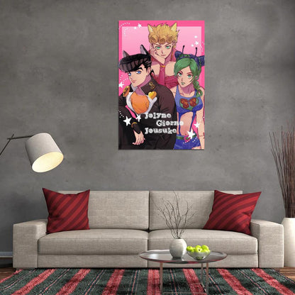 Jojo No Kimyou Na Bouken Jojo's Bizarre Adventure Jotaro Kujo Dio Brando Fighting Supernatural Anime Poster Manga Art