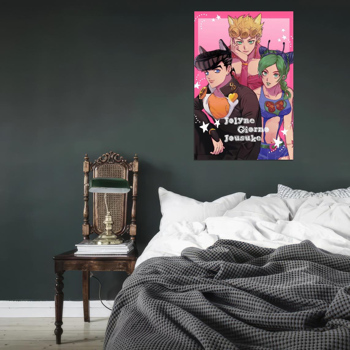 Jojo No Kimyou Na Bouken Jojo's Bizarre Adventure Jotaro Kujo Dio Brando Fighting Supernatural Anime Poster Manga Art