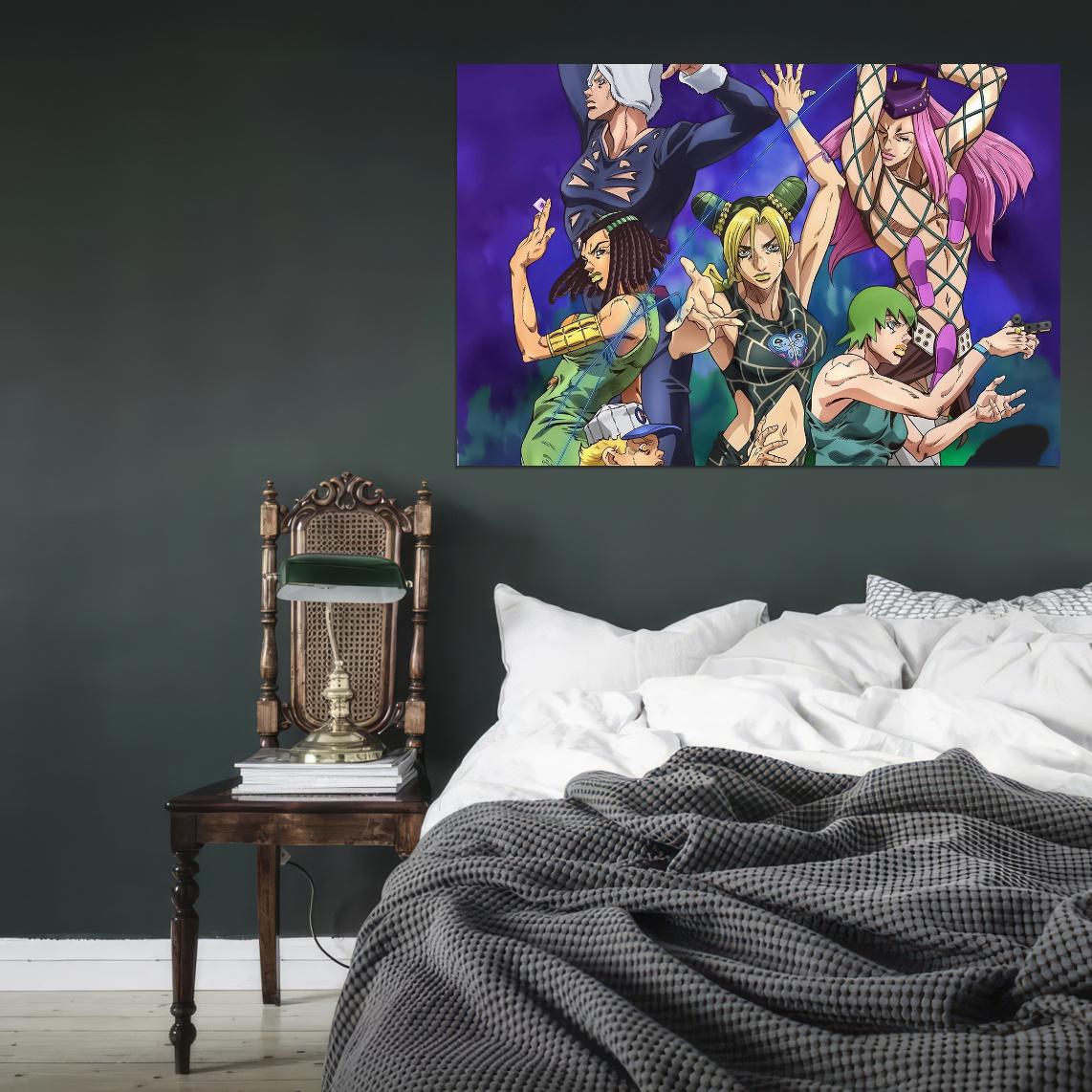 Jojo No Kimyou Na Bouken Jojo's Bizarre Adventure Jotaro Kujo Dio Brando Fighting Supernatural Anime Poster Manga Art