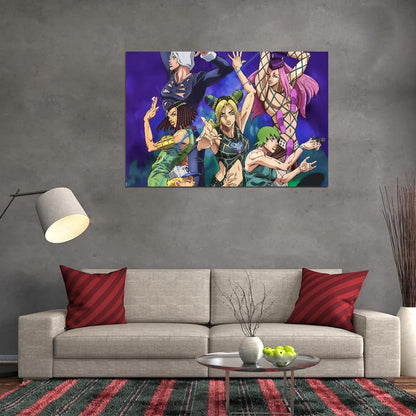 Jojo No Kimyou Na Bouken Jojo's Bizarre Adventure Jotaro Kujo Dio Brando Fighting Supernatural Anime Poster Manga Art