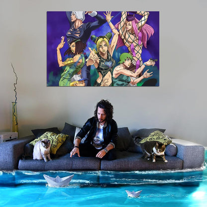 Jojo No Kimyou Na Bouken Jojo's Bizarre Adventure Jotaro Kujo Dio Brando Fighting Supernatural Anime Poster Manga Art