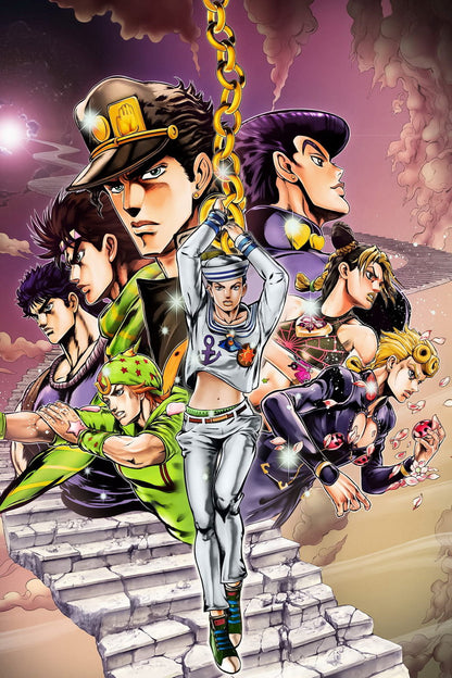 Jojo No Kimyou Na Bouken Jojo's Bizarre Adventure Jotaro Kujo Dio Brando Fighting Supernatural Anime Poster Manga Art