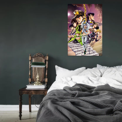 Jojo No Kimyou Na Bouken Jojo's Bizarre Adventure Jotaro Kujo Dio Brando Fighting Supernatural Anime Poster Manga Art