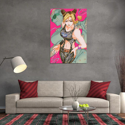 Jojo No Kimyou Na Bouken Jojo's Bizarre Adventure Kujo Jolyne Fighting Supernatural Anime Poster Manga Art