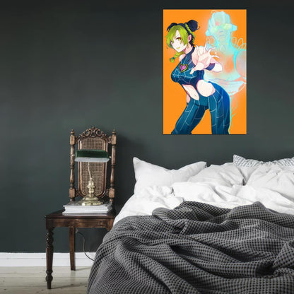 Jojo No Kimyou Na Bouken Jojo's Bizarre Adventure Kujo Jolyne Fighting Supernatural Anime Poster Manga Art