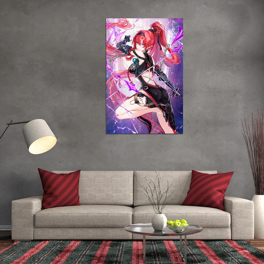 Yinlin Wuthering Waves Video Game Anime Poster Redhead Girl Sexy Manga Art