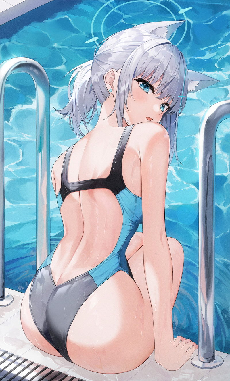 Sunaookami Shiroko Blue Archive Video Game Anime Poster Japanese School Girl Swimsuit Poolside Cute Kemonomimi Manga Art