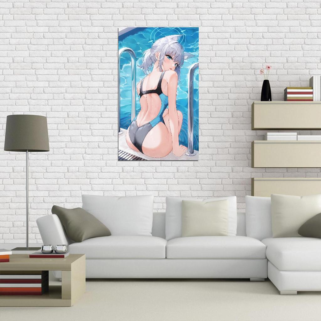 Sunaookami Shiroko Blue Archive Video Game Anime Poster Japanese School Girl Swimsuit Poolside Cute Kemonomimi Manga Art