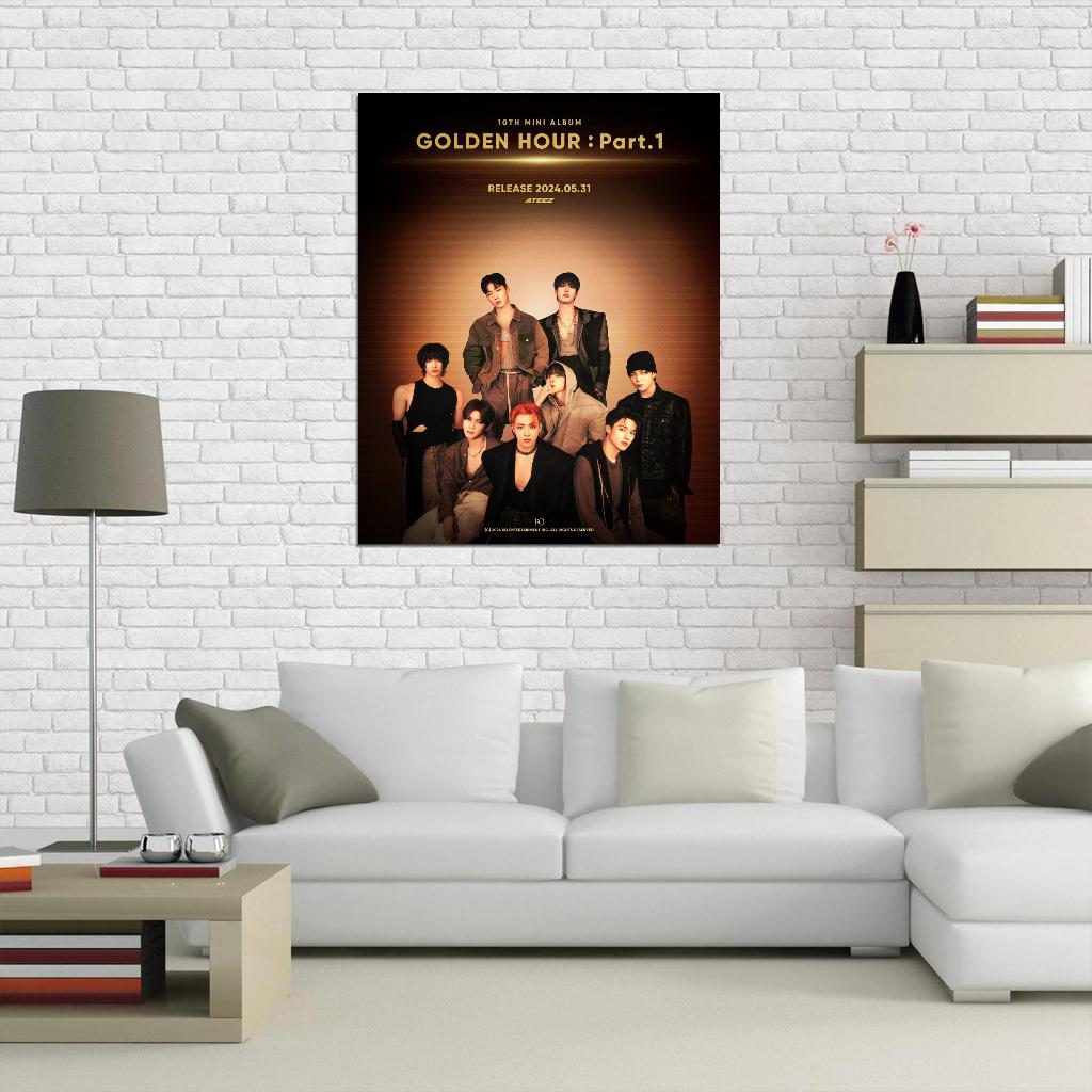 Ateez Golden Hour Hongjoong Seonghwa Yunho Yeosang San Mingi Wooyoung Jongho K-Pop Music Poster