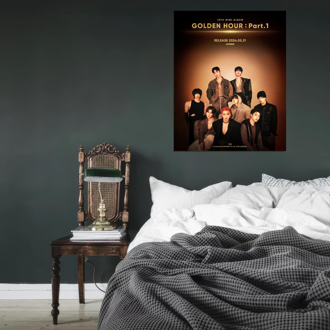 Ateez Golden Hour Hongjoong Seonghwa Yunho Yeosang San Mingi Wooyoung Jongho K-Pop Music Poster