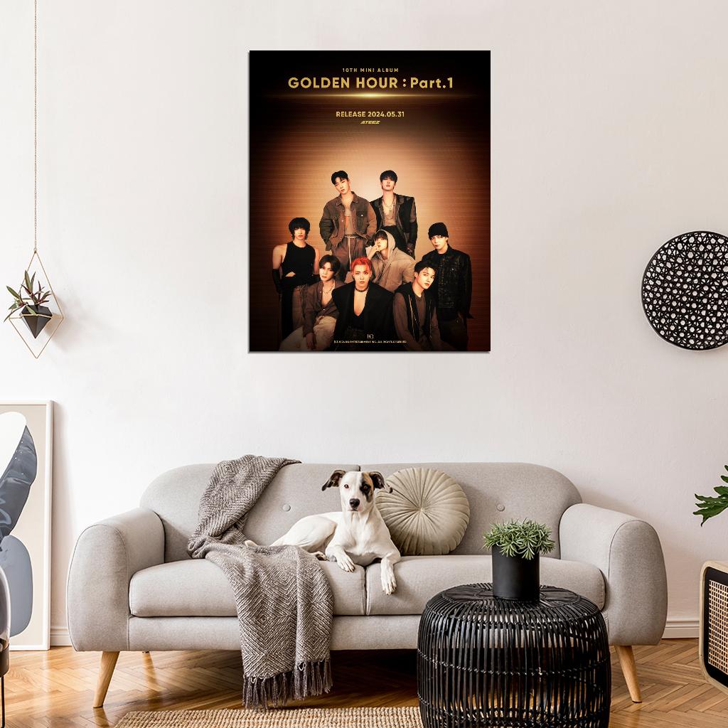 Ateez Golden Hour Hongjoong Seonghwa Yunho Yeosang San Mingi Wooyoung Jongho K-Pop Music Poster