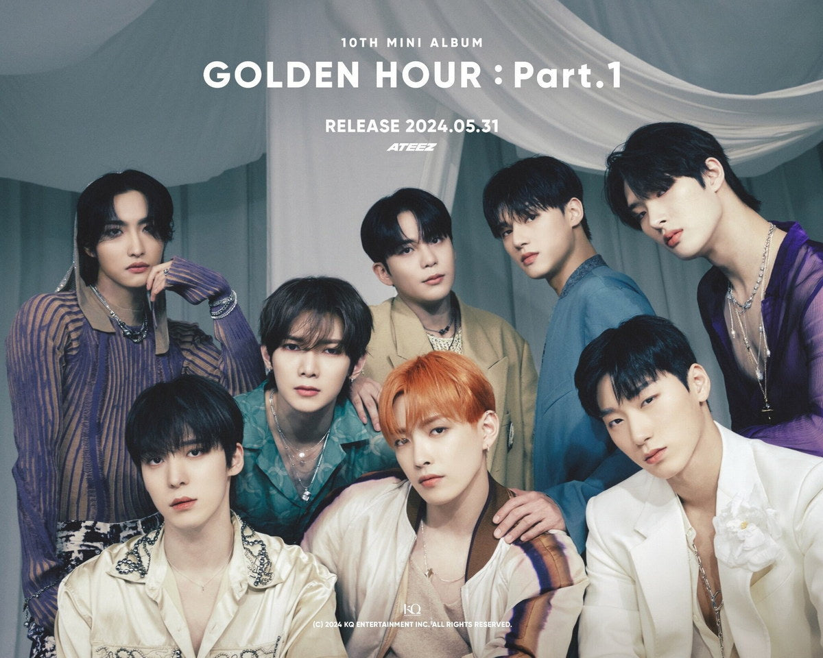 Ateez Golden Hour Hongjoong Seonghwa Yunho Yeosang San Mingi Wooyoung Jongho K-Pop Music Poster