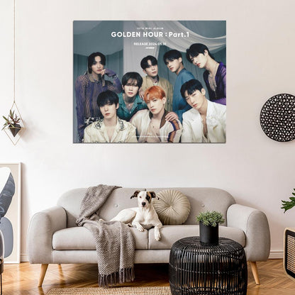 Ateez Golden Hour Hongjoong Seonghwa Yunho Yeosang San Mingi Wooyoung Jongho K-Pop Music Poster