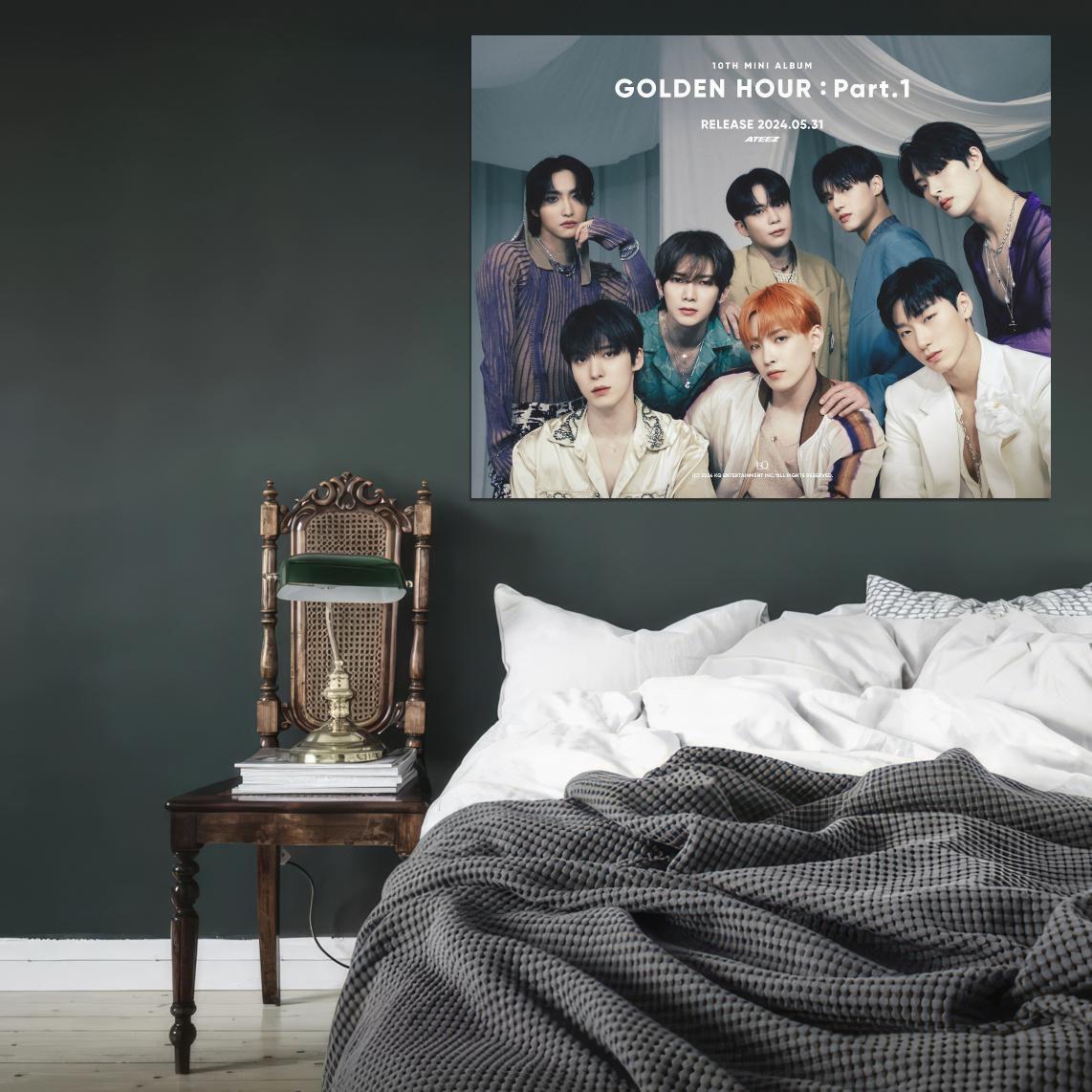 Ateez Golden Hour Hongjoong Seonghwa Yunho Yeosang San Mingi Wooyoung Jongho K-Pop Music Poster