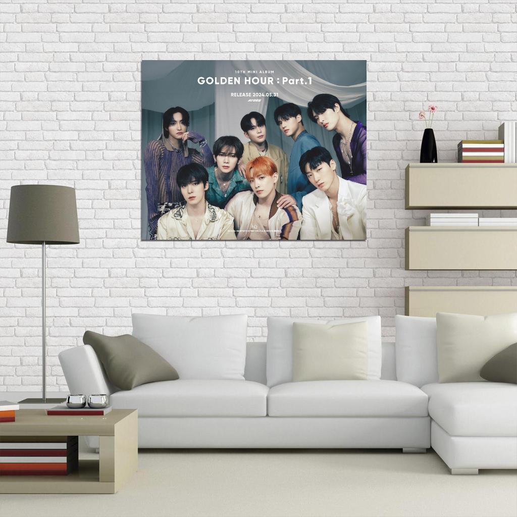 Ateez Golden Hour Hongjoong Seonghwa Yunho Yeosang San Mingi Wooyoung Jongho K-Pop Music Poster