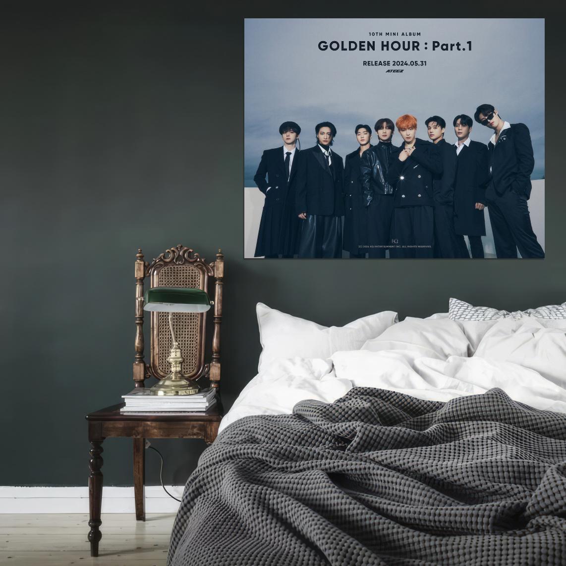 Ateez Golden Hour Hongjoong Seonghwa Yunho Yeosang San Mingi Wooyoung Jongho K-Pop Music Poster