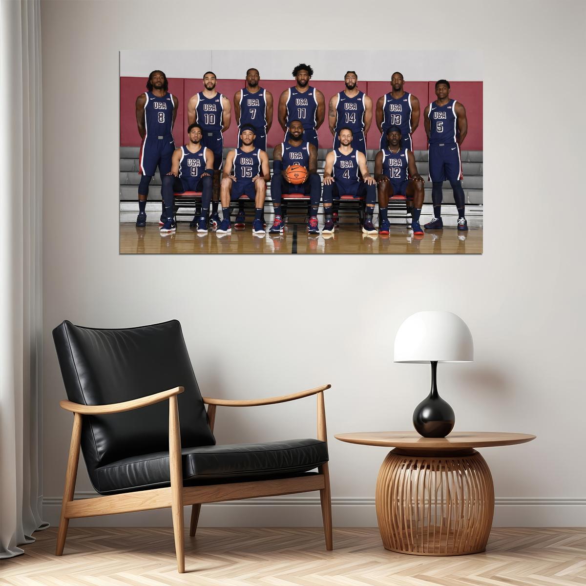 USA National Basketball Dream Team 2024 All Players Poster