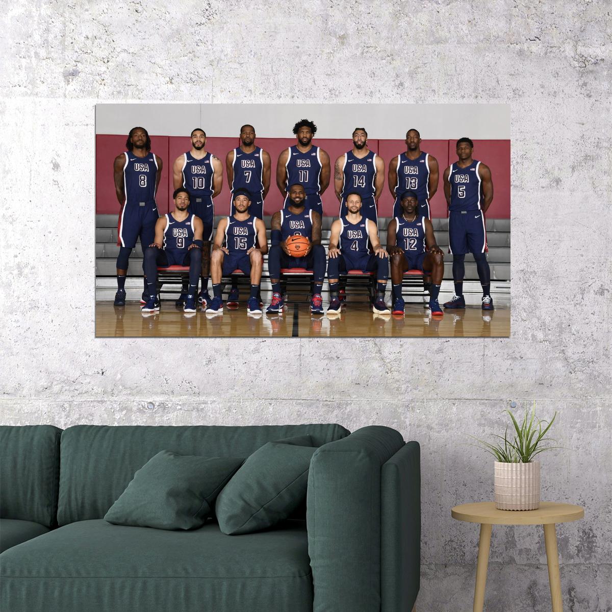 USA National Basketball Dream Team 2024 All Players Poster