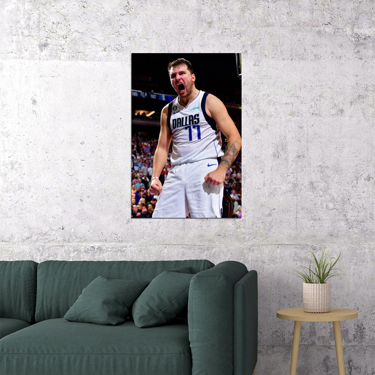 Luka Doncic Screaming Roar Basketball Player Poster Motivational Sports Print