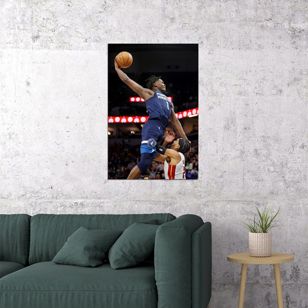 Anthony Edwards Dunk Basketball Player Poster Motivational Sports Print