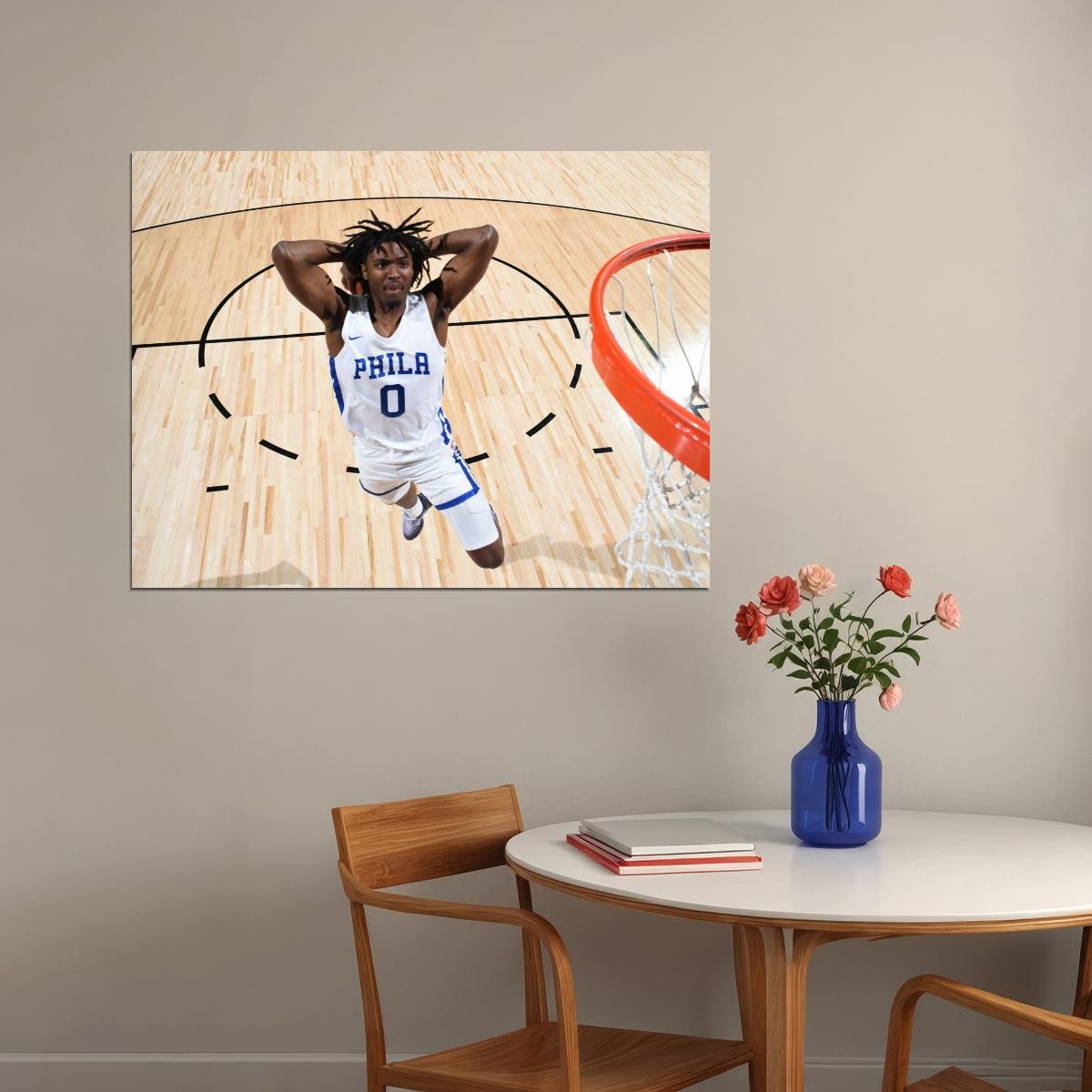 Tyrese Maxey Dunk Basketball Player Poster Motivational Sports Print