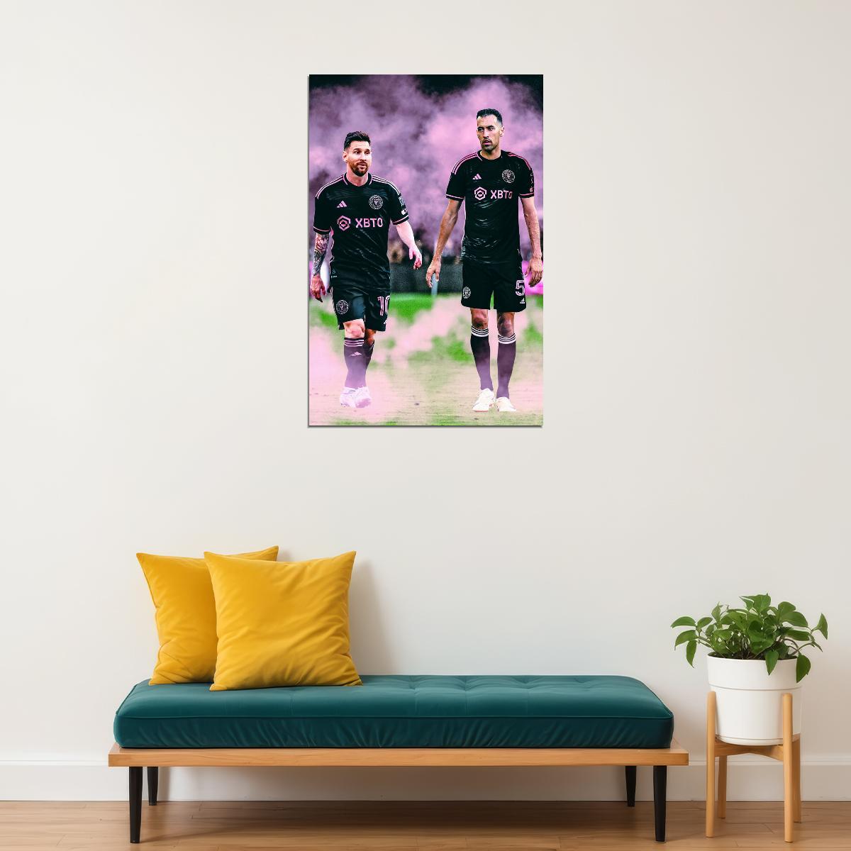 Lionel Messi Sergio Busquets Miami USA Soccer Poster Famous Football Superstar Motivational Sports Print