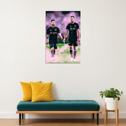 Lionel Messi Sergio Busquets Miami USA Soccer Poster Famous Football Superstar Motivational Sports Print