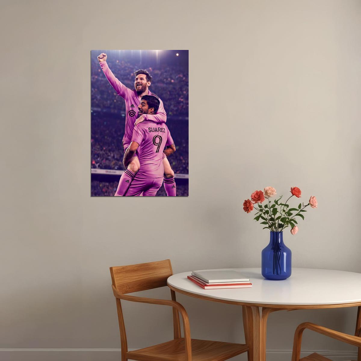 Luis Suarez Lionel Messi USA Soccer Poster Famous Football Superstar Motivational Sports Print