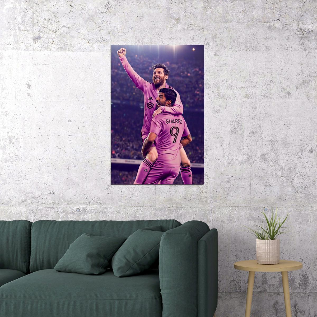 Luis Suarez Lionel Messi USA Soccer Poster Famous Football Superstar Motivational Sports Print