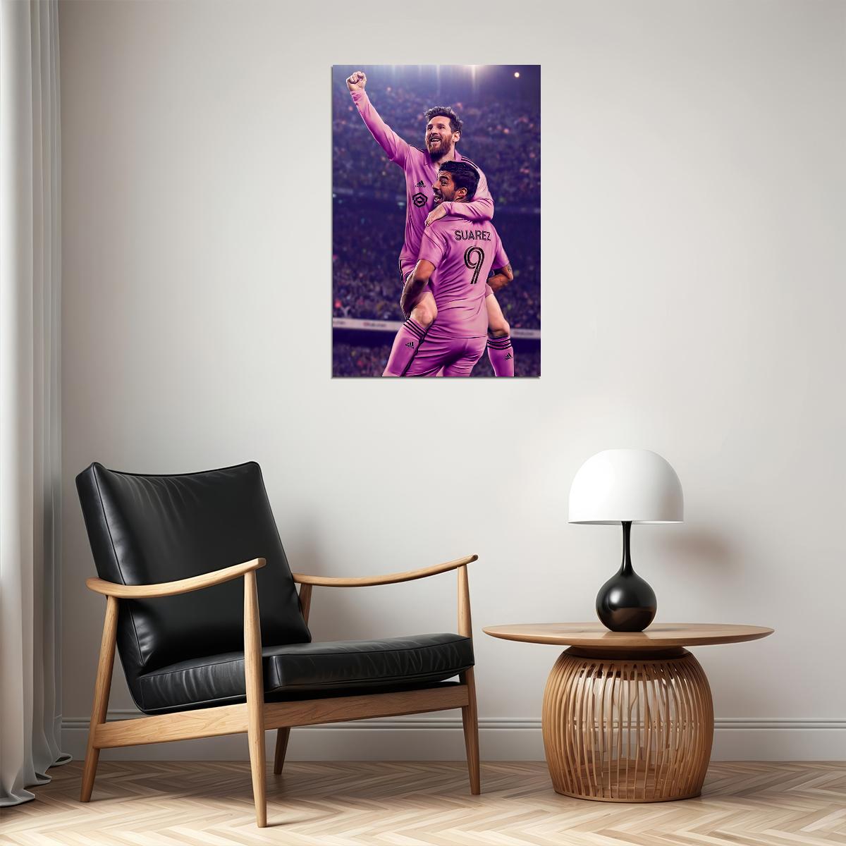 Luis Suarez Lionel Messi USA Soccer Poster Famous Football Superstar Motivational Sports Print