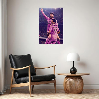 Luis Suarez Lionel Messi USA Soccer Poster Famous Football Superstar Motivational Sports Print