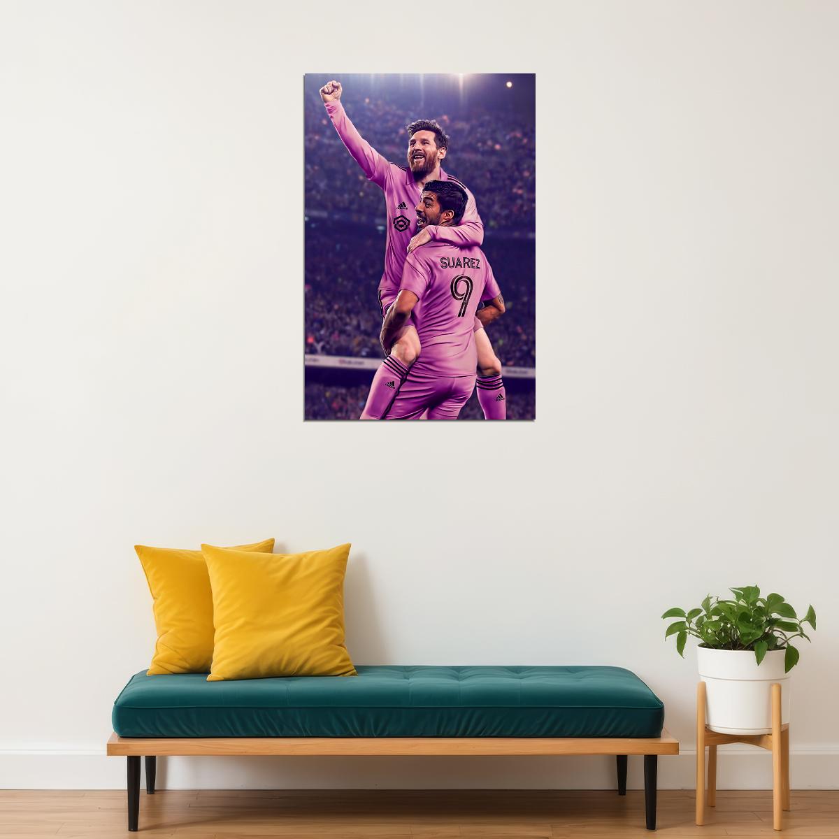 Luis Suarez Lionel Messi USA Soccer Poster Famous Football Superstar Motivational Sports Print