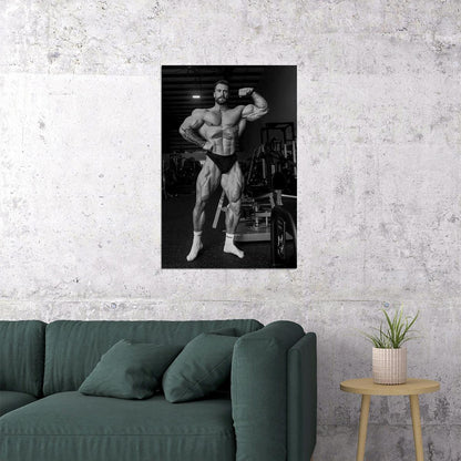 Chris Bumstead Gym Shot Black And White Bodybuilder Poster Bodybuilding Workout HD Photo Print