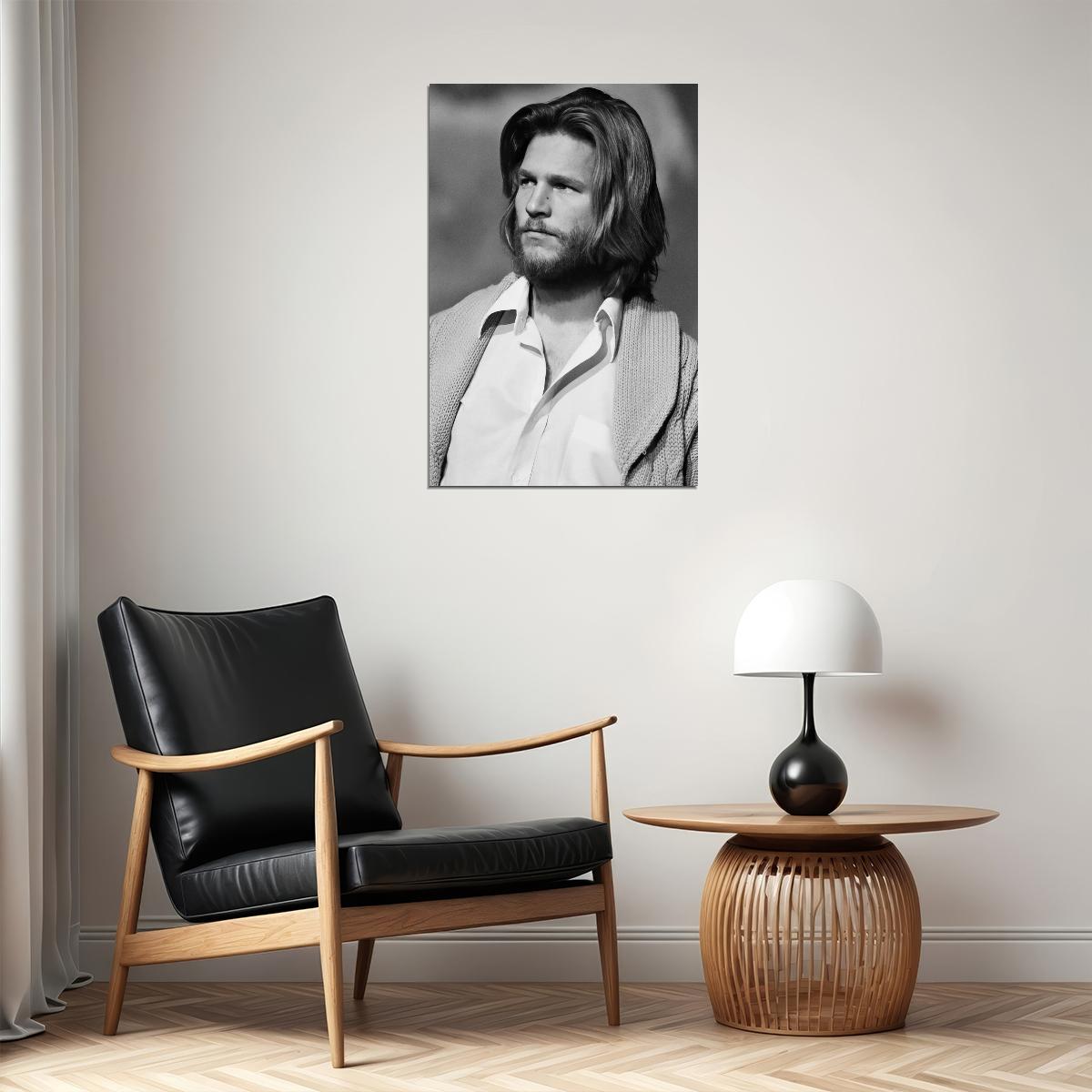 Jeff Bridges Young Black And White Portrait Poster Classic Hollywood Actor Retro Cinema Wall Art Print