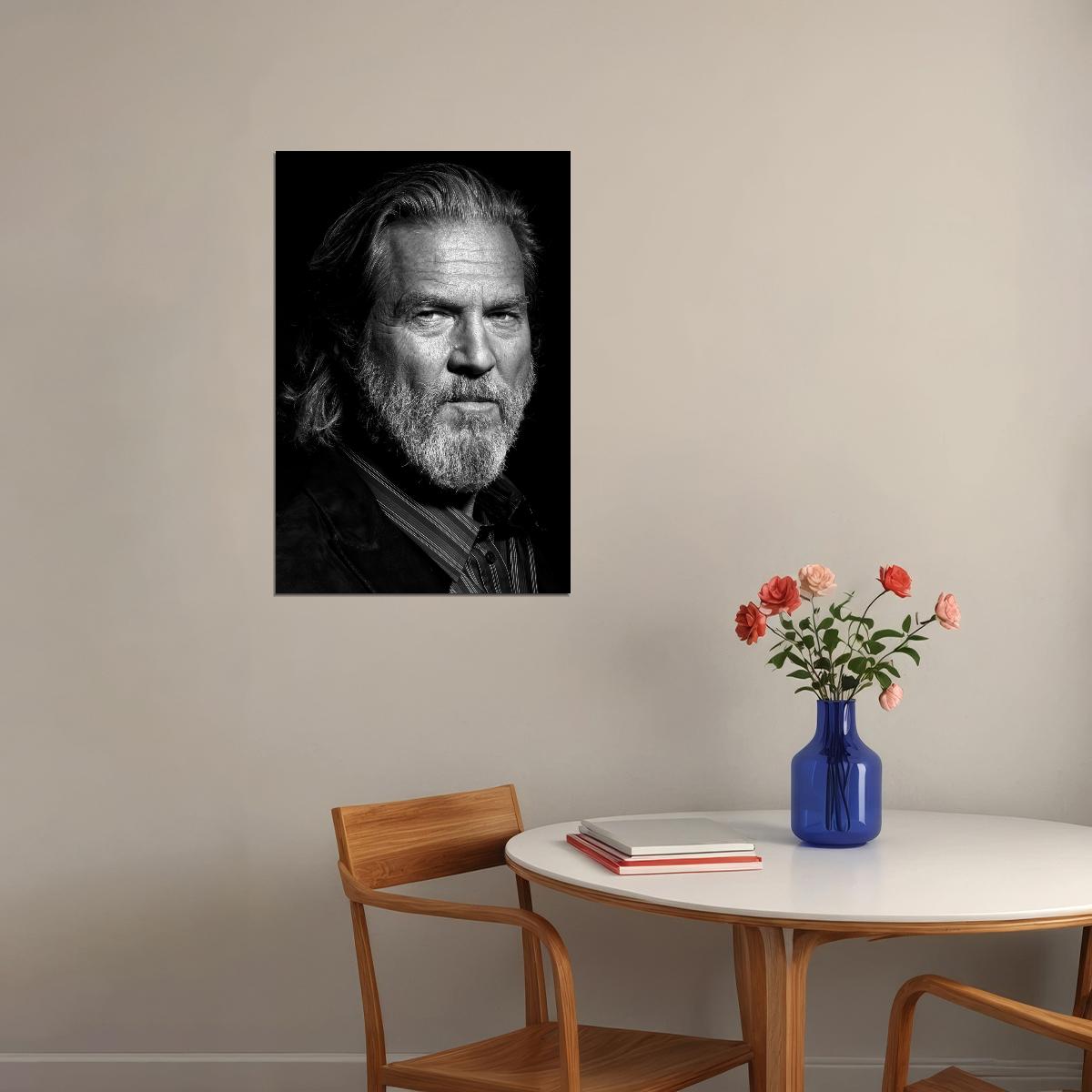 Jeff Bridges Black and White Portrait Poster Legendary Hollywood Actor Cinematic Wall Art Print