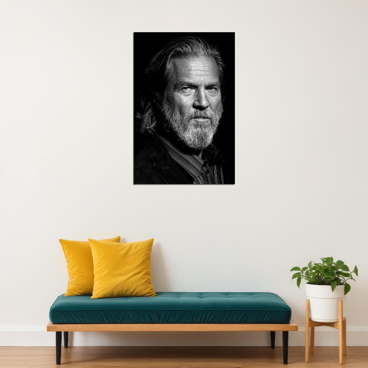 Jeff Bridges Black and White Portrait Poster Legendary Hollywood Actor Cinematic Wall Art Print