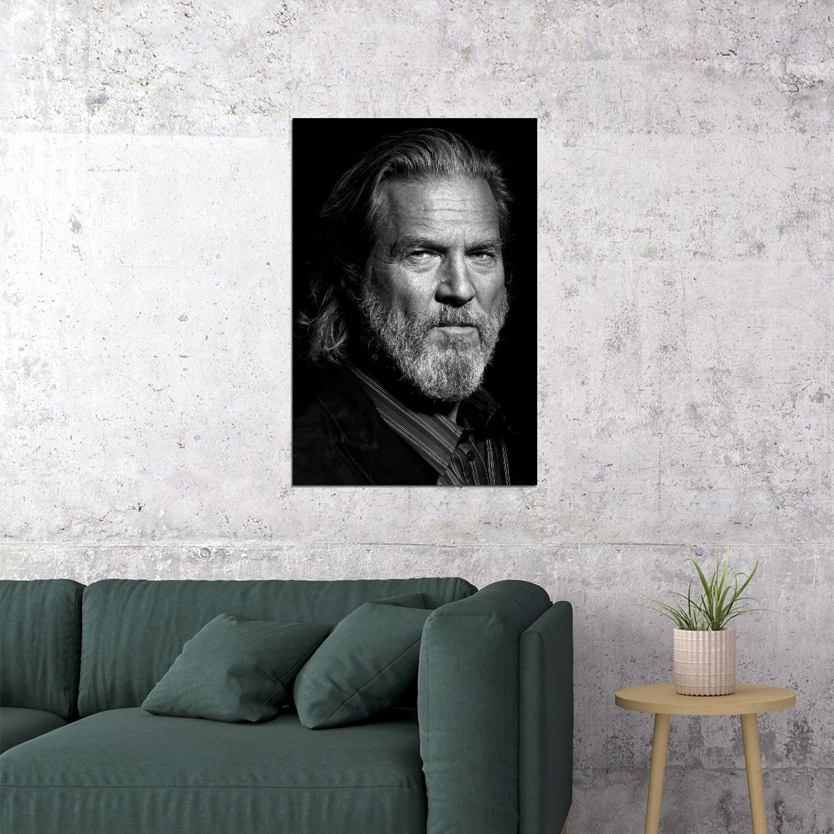 Jeff Bridges Black and White Portrait Poster Legendary Hollywood Actor Cinematic Wall Art Print