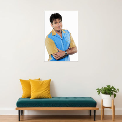 Charlie Sheen Charlie Harper Two and a Half Men Movie Poster Sitcom TV Star Iconic Actor Wall Art Print