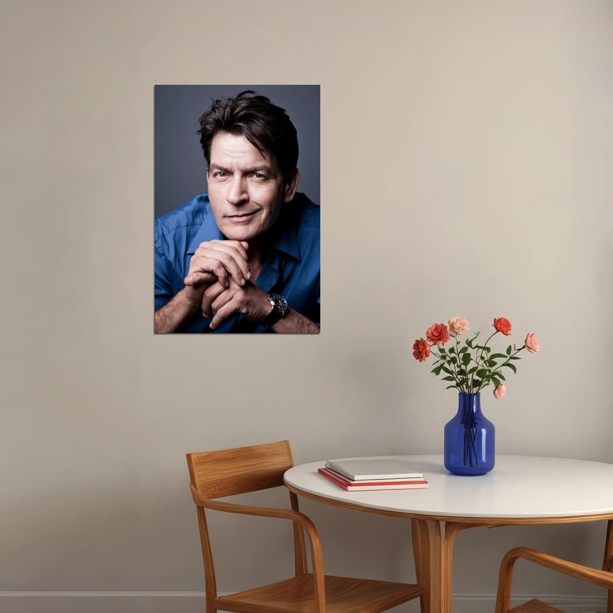 Charlie Sheen Portrait Poster Classic Hollywood Actor Two and a Half Men Star Wall Art Print