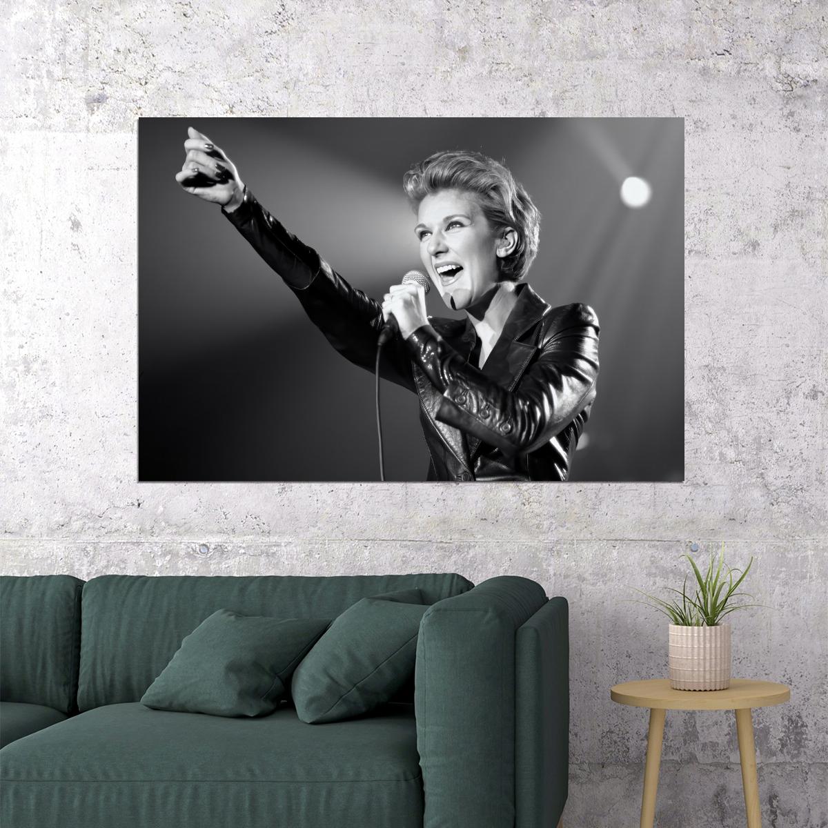 Celine Dion Live Black And White Poster Powerful Vocal Icon Photo Music Concert Wall Art Print