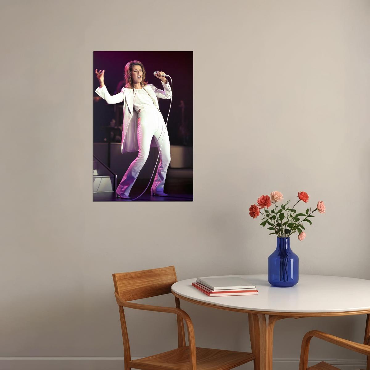 Celine Dion Live Concert Poster Iconic White Outfit Photo Music Legend Vocal Performance Wall Art Print