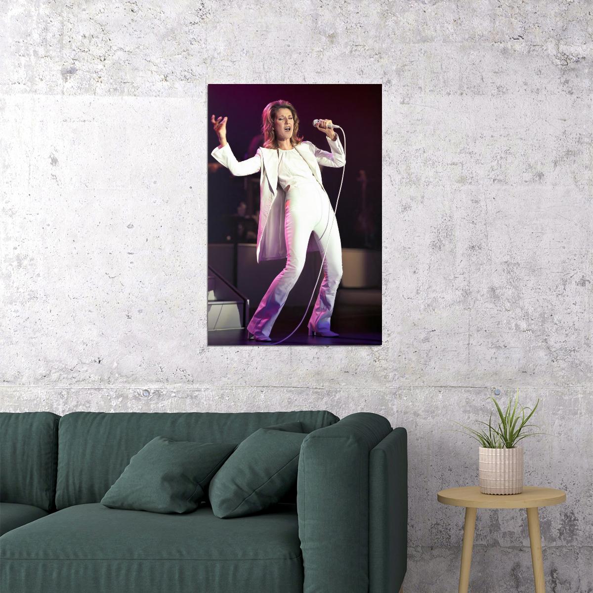 Celine Dion Live Concert Poster Iconic White Outfit Photo Music Legend Vocal Performance Wall Art Print