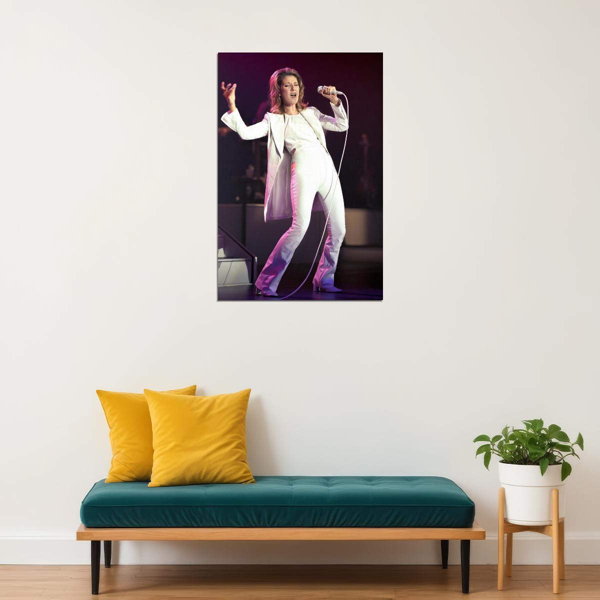 Celine Dion Live Concert Poster Iconic White Outfit Photo Music Legend Vocal Performance Wall Art Print