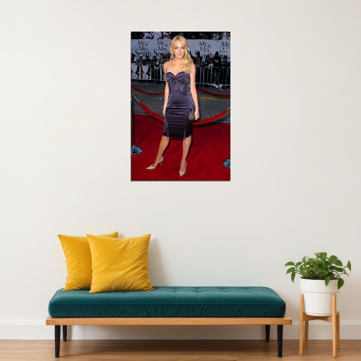 Lindsay Lohan Red Carpet Poster Y2K Fashion Icon Hollywood Actress  Glamorous Look Wall Art Print