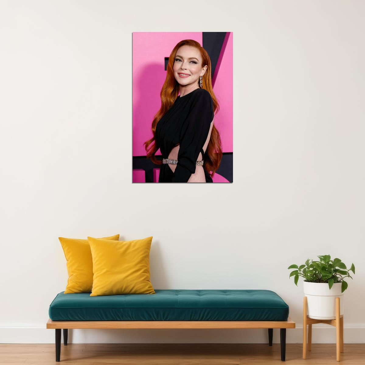 Lindsay Lohan Mean Girls 2024 Red Carpet Poster Fashion Iconic Redhead Actress Modern Hollywood Star Wall Art Print